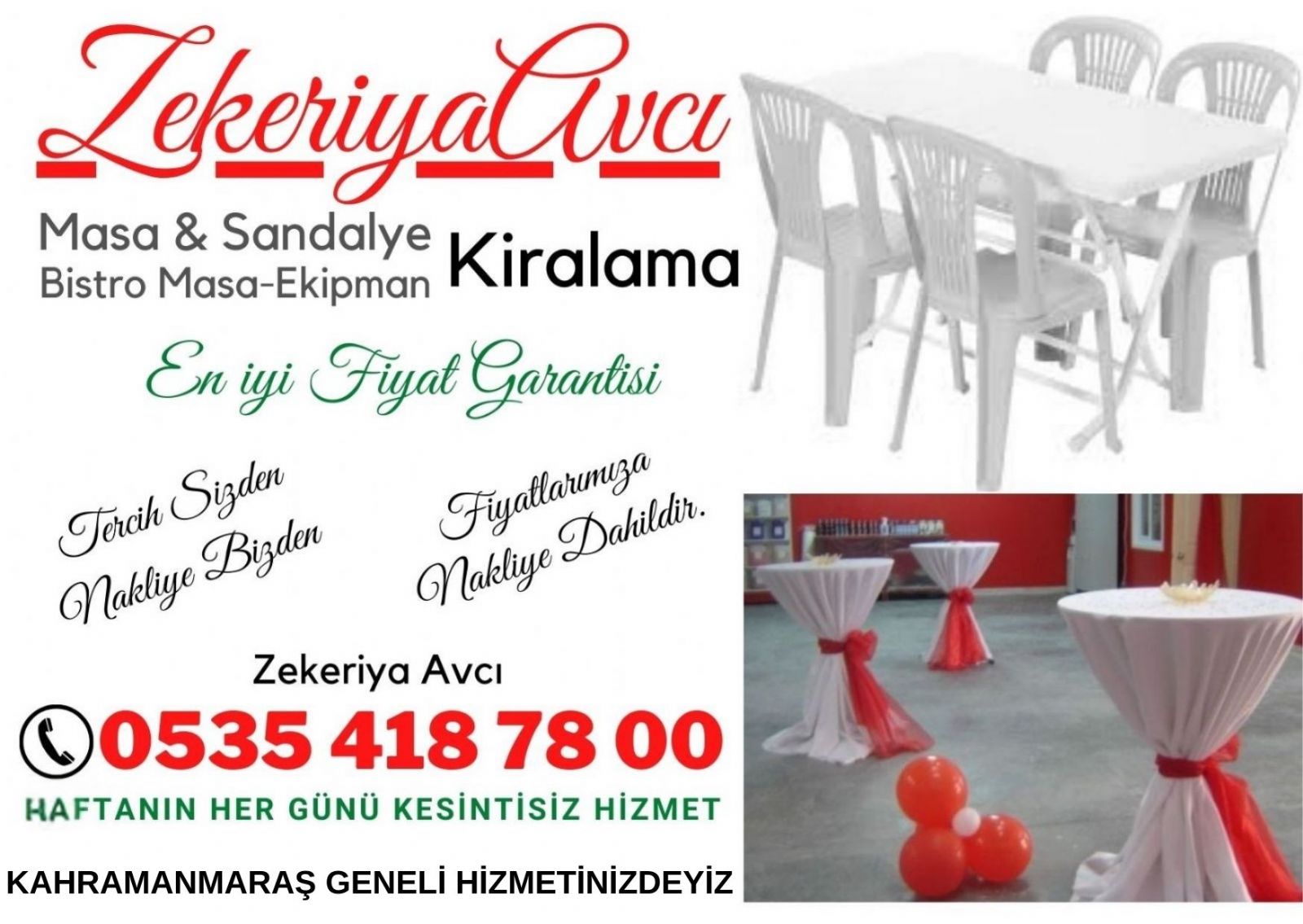 Elbistan Masa Sandalye Kiralama